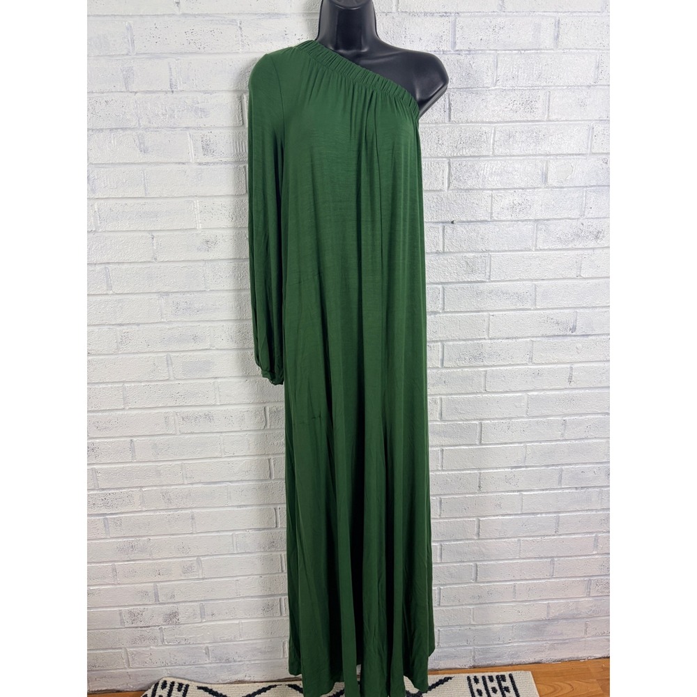 Free People Beach Jumpsuit Womens M Green One Shoulder Wide Leg Pockets Boho